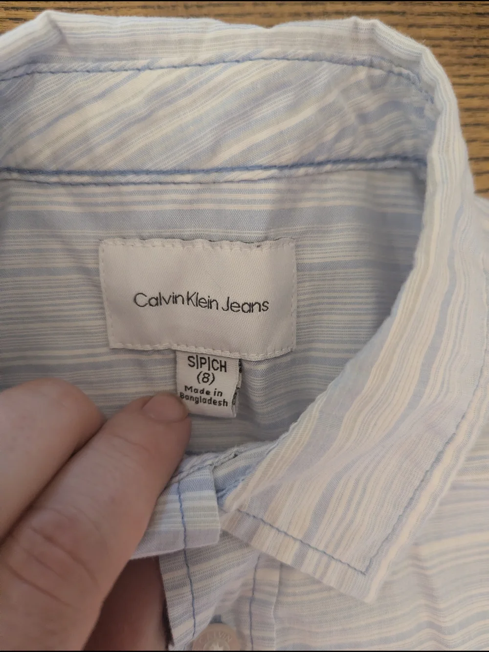 EUC Calvin Klein Boys Small 8 Blue Stripe Classic Button Up Short Sleeve Shirt